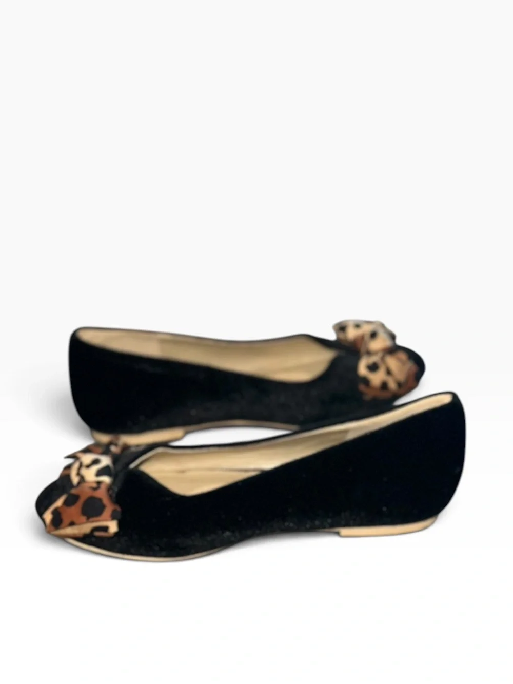 Janie and Jack Girls Size 12 Black Velvet Ballet Flats Leopard Bow